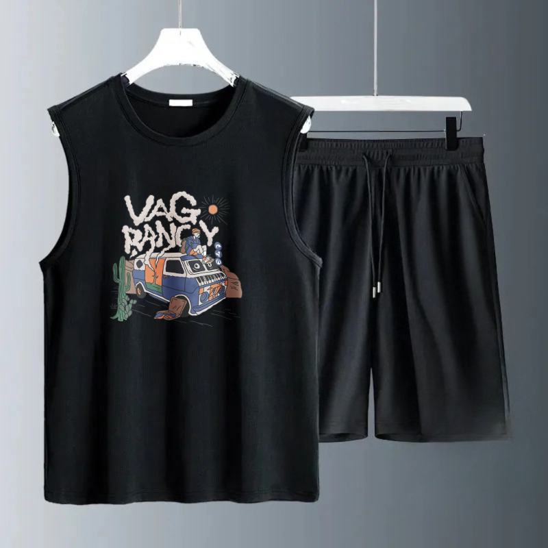 Summer Clothing Sets Men - مجموعات تيشيرتات رجالية بدون أكمام صيف