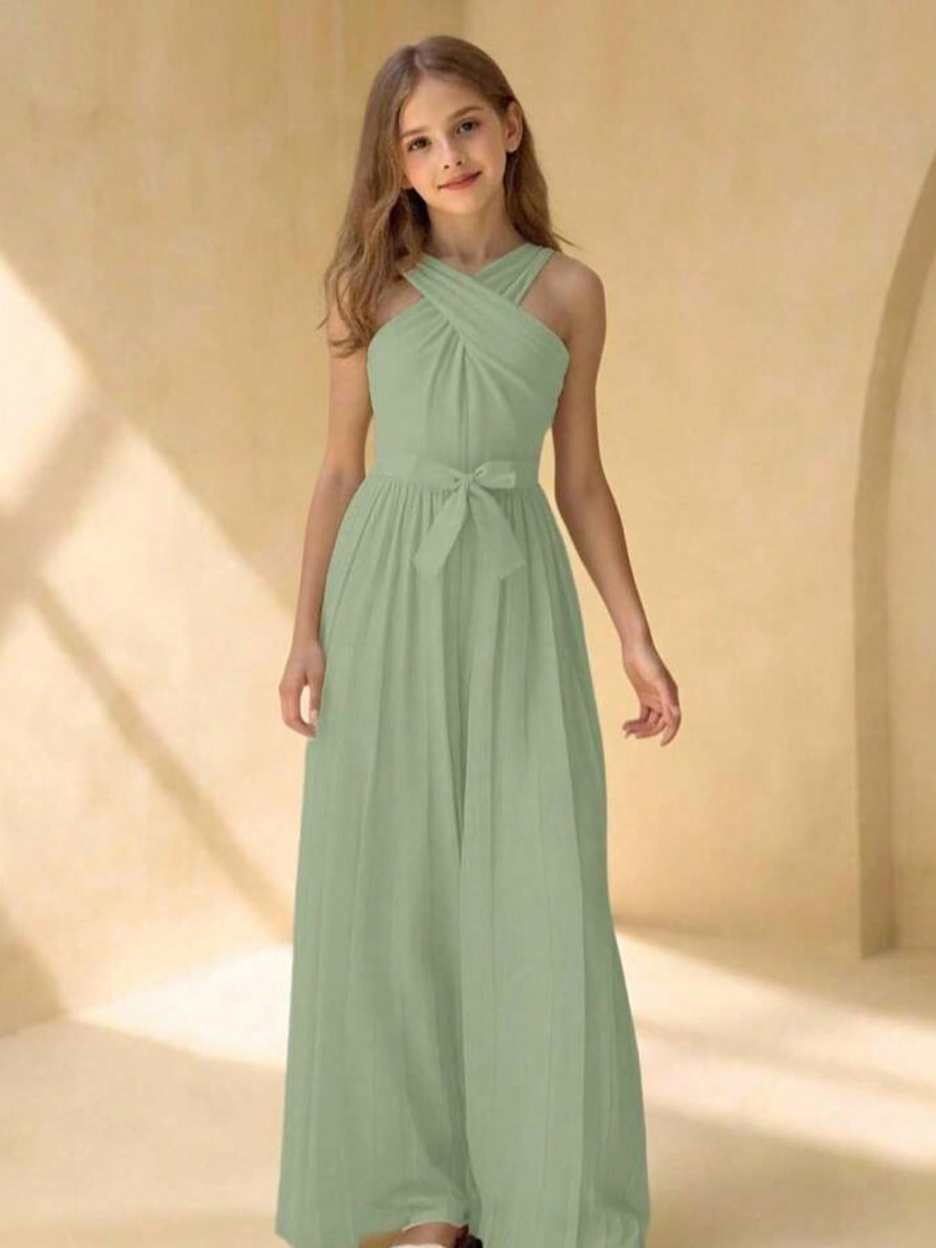 Summer Clothing Teen Girls - فستان أنيق بدون أكمام برقبة متقاطعة
