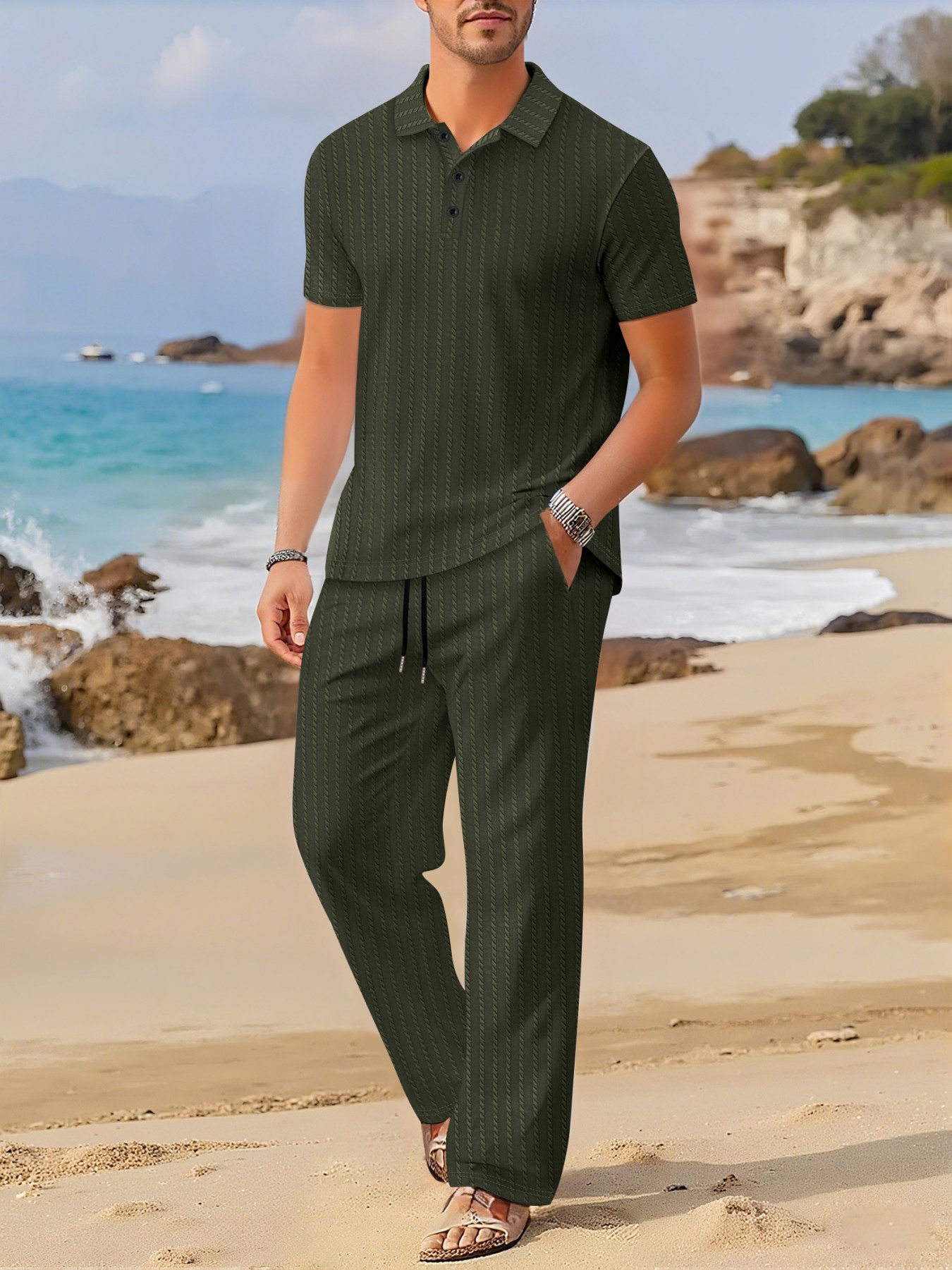 Summer Clothing Sets Men - طقم صيفي جديد بياقة قابلة للطي