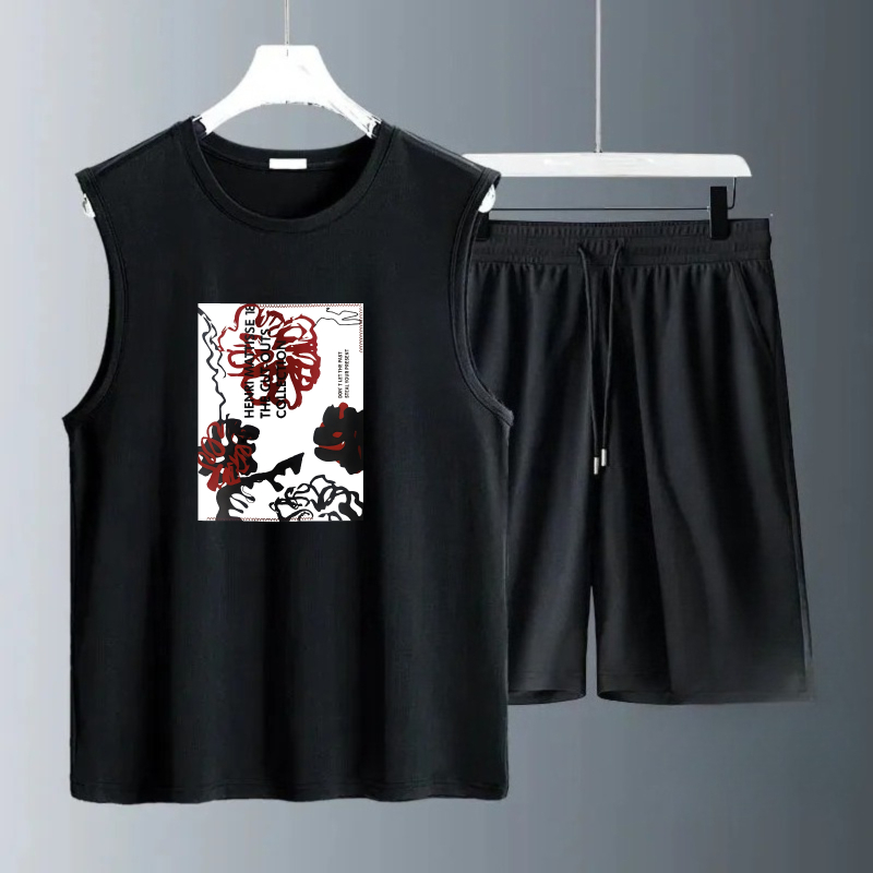 Summer Clothing Sets Men - طقم تيشيرتات رجالية بدون أكمام صيف
