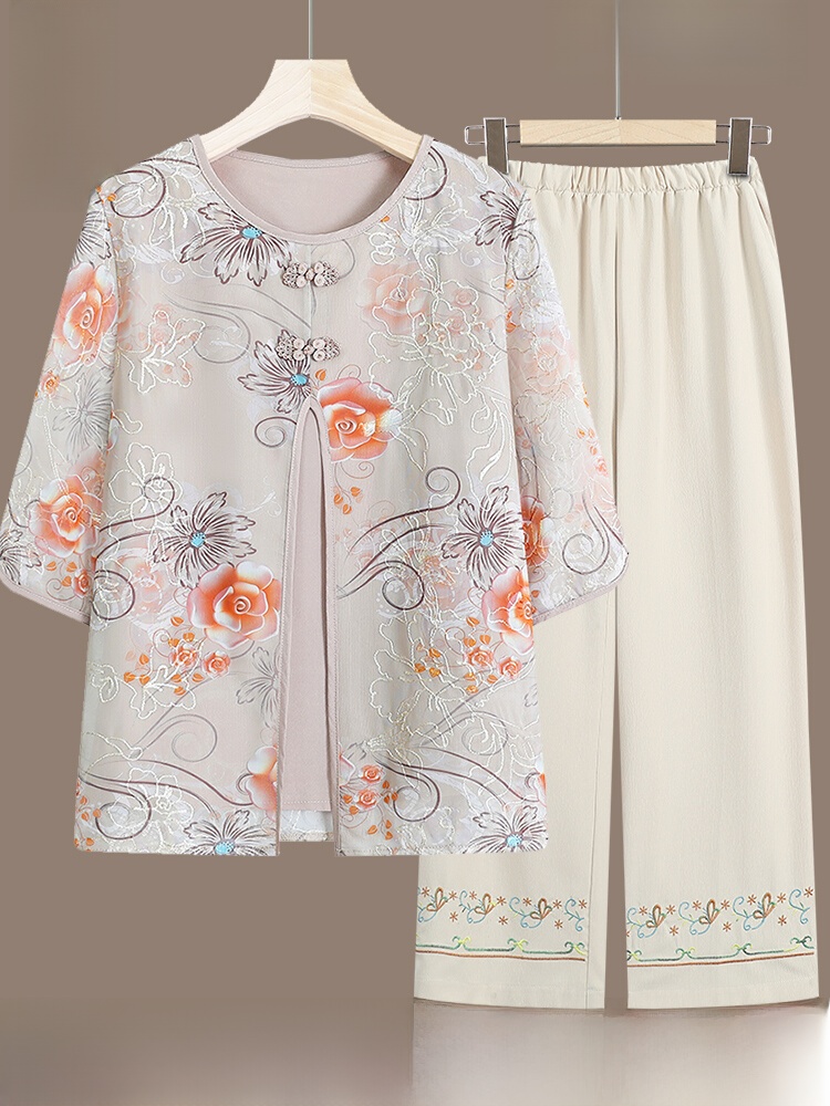 Summer Clothing Over 60 - طقم ملابس نسائي للربيع والصيف للأمهات