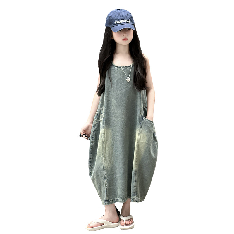 Summer Kids Clothing - فستان كلاسيكي أزرق للأطفال البنات عالي