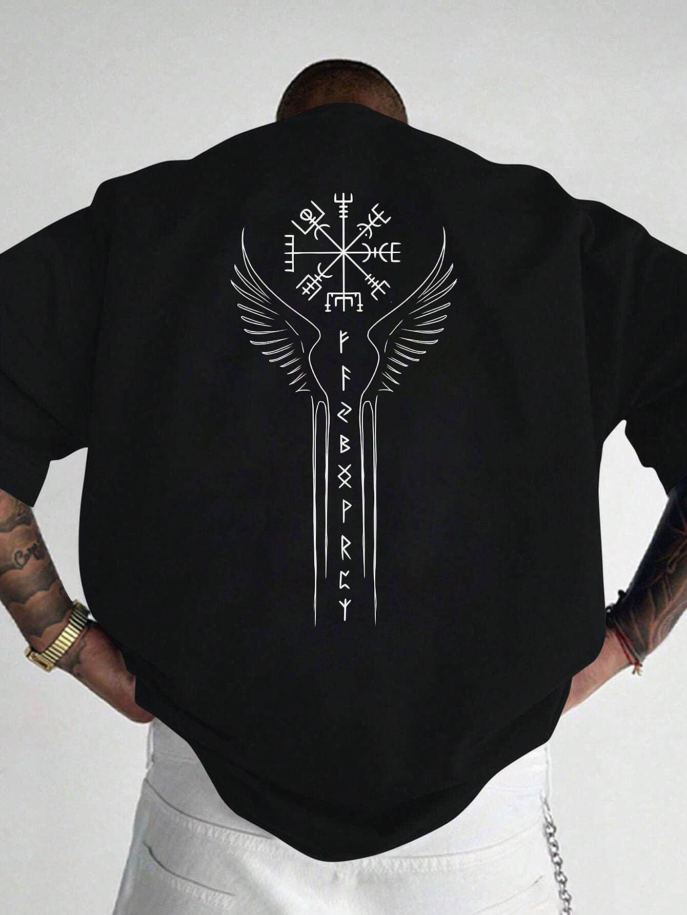 Summer Viking Clothing - تي شيرت رجالي مطبوع عليه بوصلة