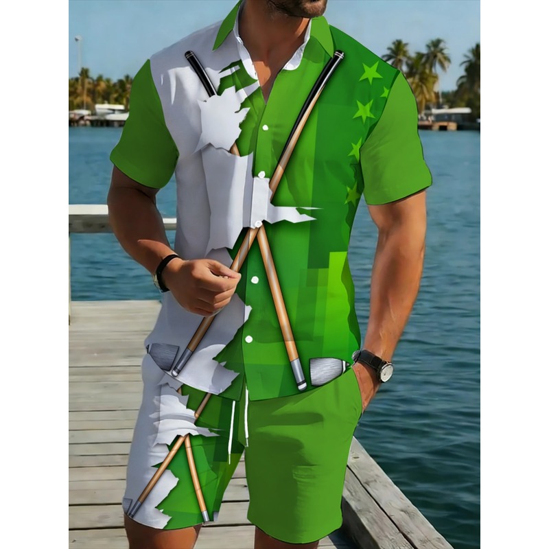 Summer Clothing Sets Men - طقم قميص وبنطلون خفيف الوزن للرجال