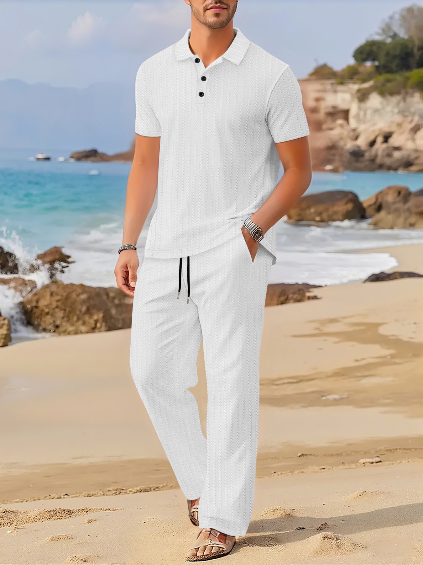 طقم صيفي جديد بياقة قابلة للطي - مراجعة Summer Clothing Sets Men وسعره