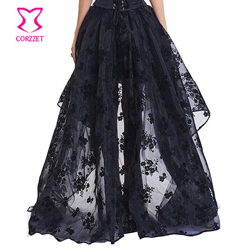 أسود الأزهار الشيفون الجبهة قص - مراجعة Summer Victorian Clothing وسعره